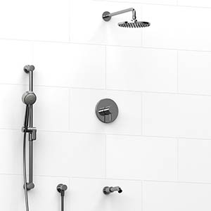 Riu - Type T/P ½" coaxial 3-way system with hand shower rail, shower head and spout - KIT#1345RUTM