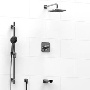Salome - Type T/P ½" coaxial 3-way system with hand shower rail, shower head and spout - KIT#1345SA