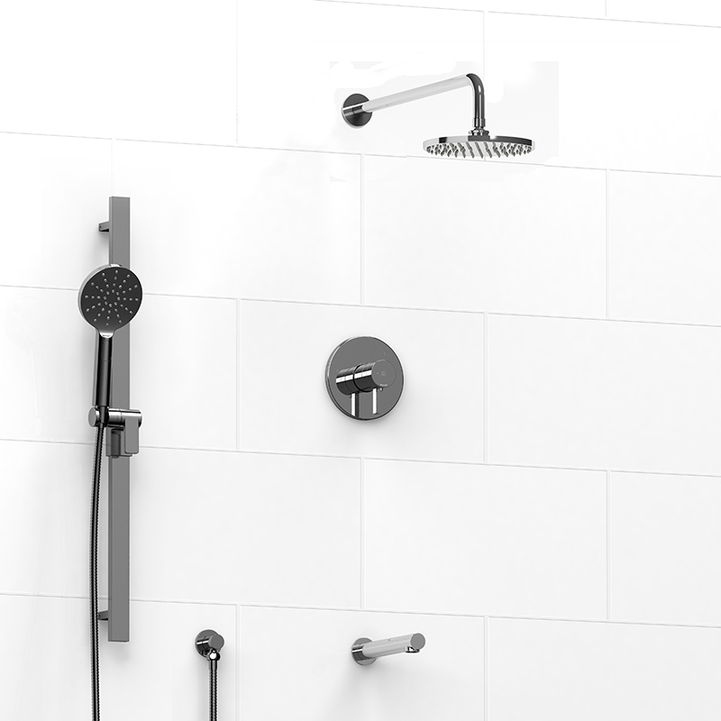 Silhouette - Type T/P ½" coaxial 3-way system with hand shower rail, shower head and spout - KIT#1345SHTM