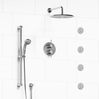 Georgian - Type T/P ¾" double coaxial system with hand shower rail, 4 body jets and shower head - KIT#483GN