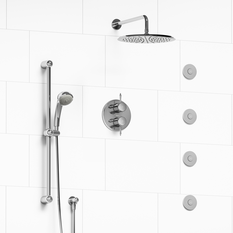 Georgian - Type T/P ¾" double coaxial system with hand shower rail, 4 body jets and shower head - KIT#483GN