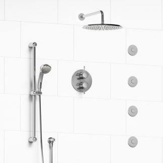 Manhattan - Type T/P ¾" double coaxial system with hand shower rail, 4 body jets and shower head - KIT#483MA