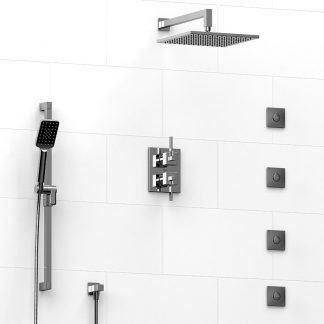 Mizo - Type T/P ¾" double coaxial system with hand shower rail, 4 body jets and shower head - KIT#483MZ