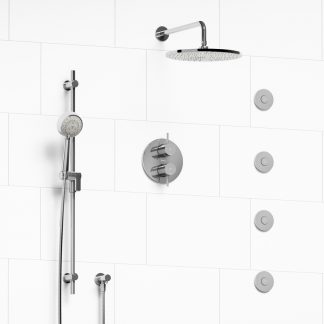 Pallace - Type T/P ¾" double coaxial system with hand shower rail, 4 body jets and shower head - KIT#483PATM