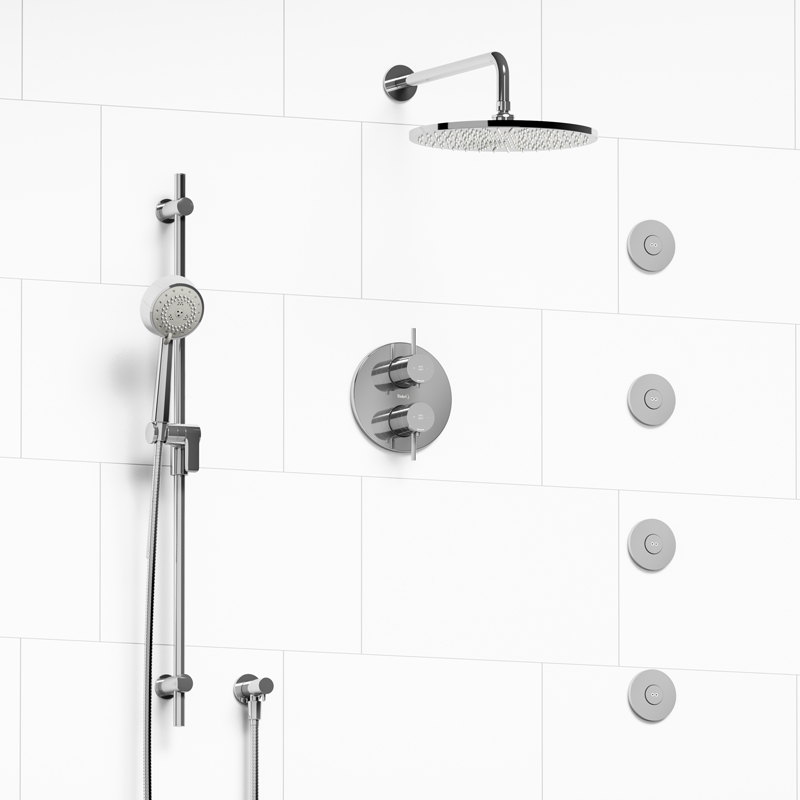 Pallace - Type T/P ¾" double coaxial system with hand shower rail, 4 body jets and shower head - KIT#483PATM