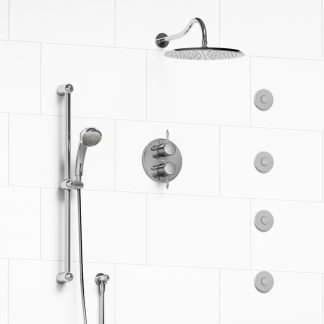 Romance - Type T/P ¾" double coaxial system with hand shower rail, 4 body jets and shower head - KIT#483RO