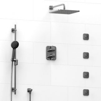 Salome - Type T/P ¾" double coaxial system with hand shower rail, 4 body jets and shower head - KIT#483SA