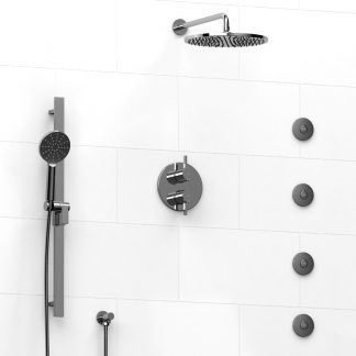 Silhouette - Type T/P ¾" double coaxial system with hand shower rail, 4 body jets and shower head - KIT#483SHTM