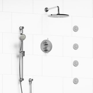 Sylla - Type T/P ¾" double coaxial system with hand shower rail, 4 body jets and shower head - KIT#483SYTM