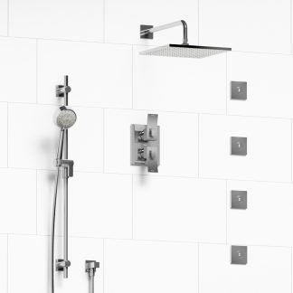 Zendo - Type T/P ¾" double coaxial system with hand shower rail, 4 body jets and shower head - KIT#483ZOTQ