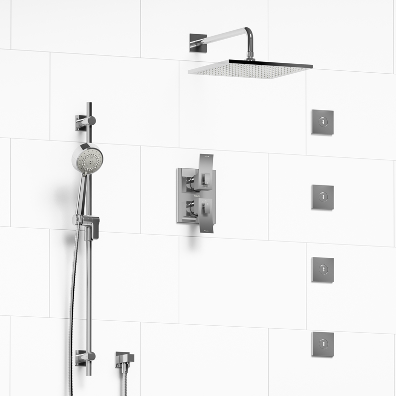 Zendo - Type T/P ¾" double coaxial system with hand shower rail, 4 body jets and shower head - KIT#483ZOTQ
