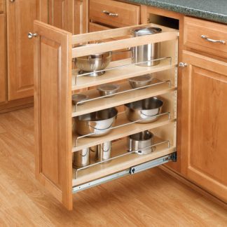 Base Cabinet Pullout Reduced Depth Organizer with Wood Adjustable Shelves Sink & Base Accessories