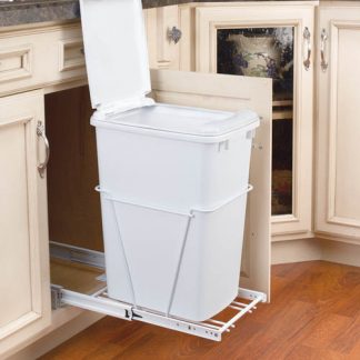 Single Bottom Mount w/ Lid Reduced Depth White Wire Waste Containers