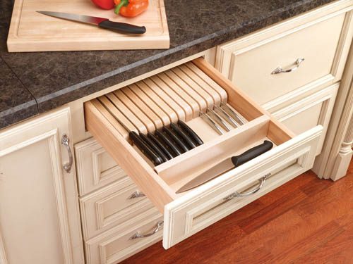 Cut-To-Size Insert Wood Knife Organizer for Drawers